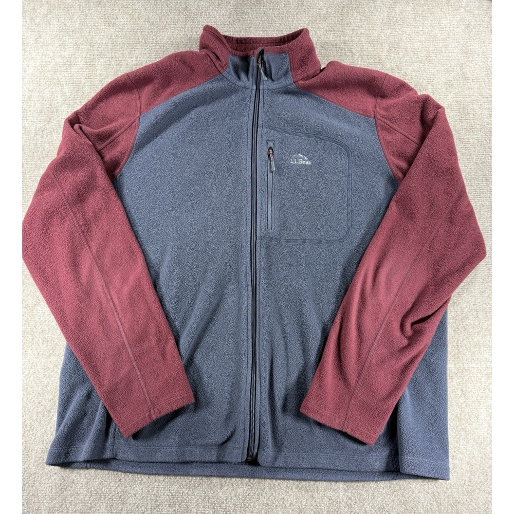 L.L. Bean Men's XL Slightly Fitted Full‎ Zip Fleece Jacket Gray Burgundy Pockets